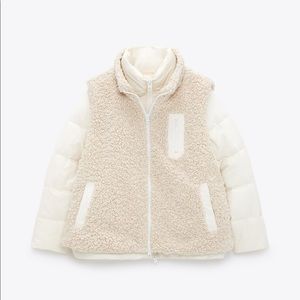 ZARA NWT 2 in 1 sherpa teddy vest jacket M ecru cream